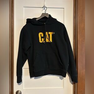 CAT Hoodie Black With Yellow Logo Long Sleeve Caterpillar  Size Medium